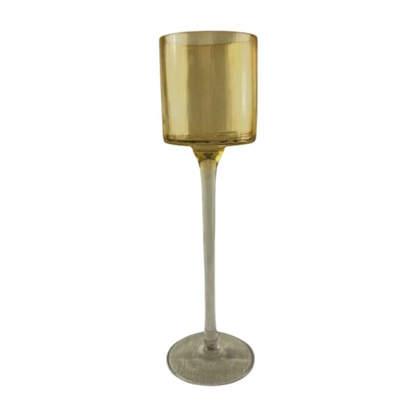 Teelichtglas auf Fuß helles Gelb geriffelt