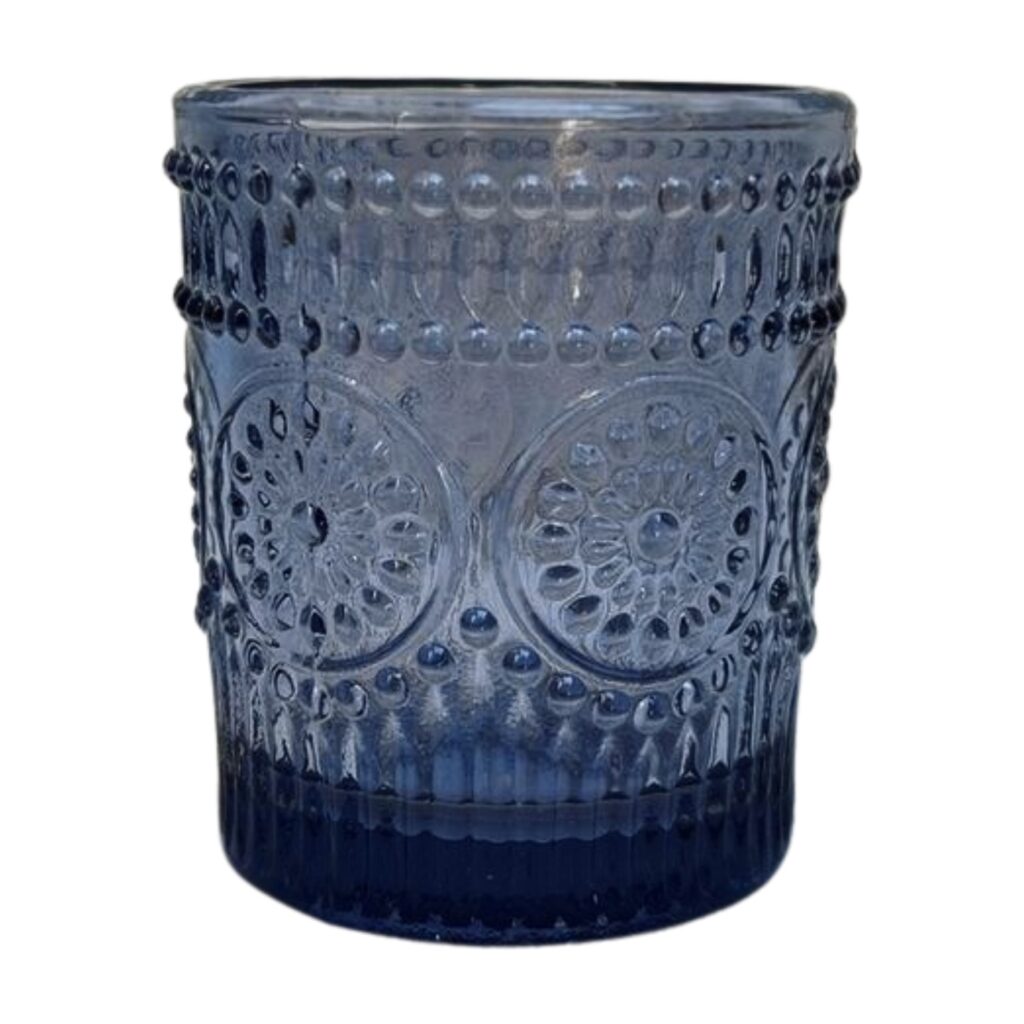 Teelichtglas blau Muster