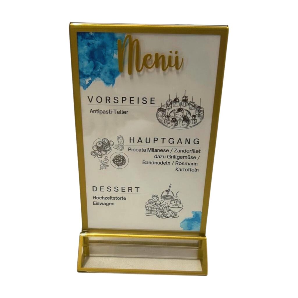 Getränke- und Menükartenhalter klar gold