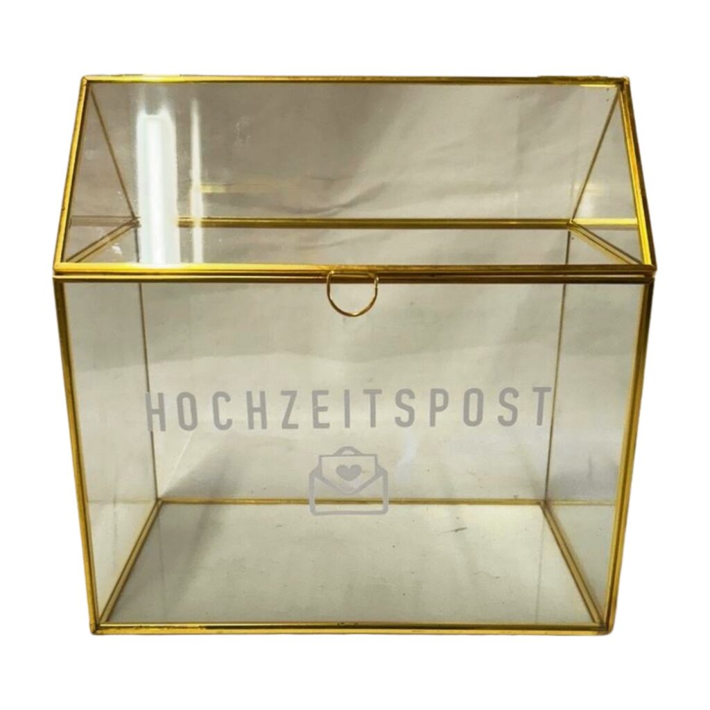 Kartenbox "Hochzeitspost" – Glas & Goldrahmen