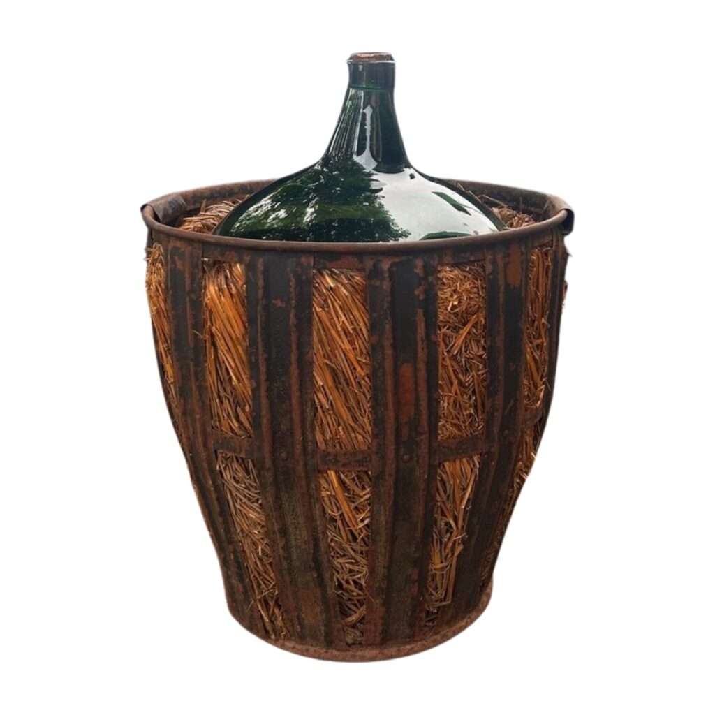 Korbflasche groß dunkel Metallgestell
