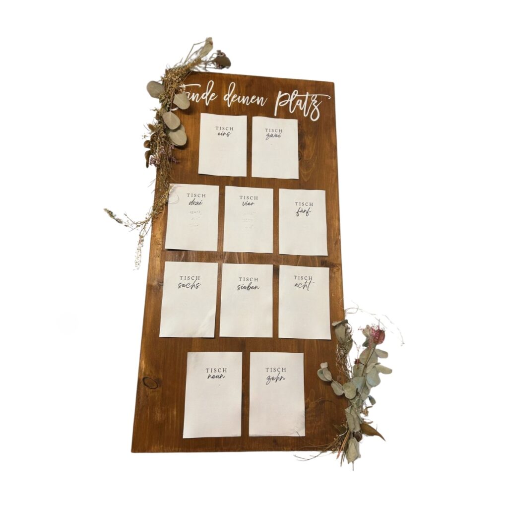 Sitzplan Tafel "Finde deinen Platz" Holz